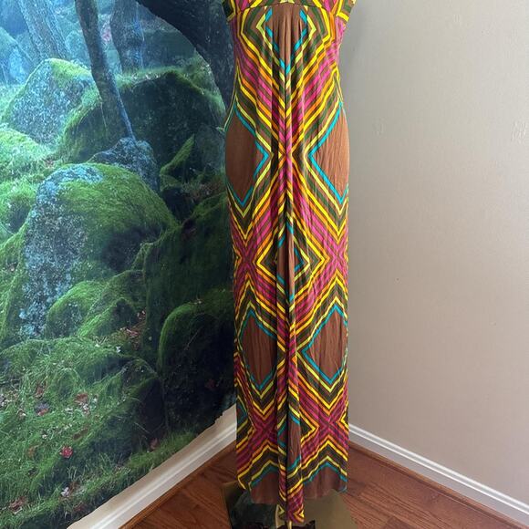 silk maxi dress geometric print summer festival boho - Picture 4 of 8